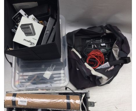 A collection of guitar pedals and accessories including a Dunlop Crybaby, Mission VM pro volume pedal, Electro Harmonix B9 Or