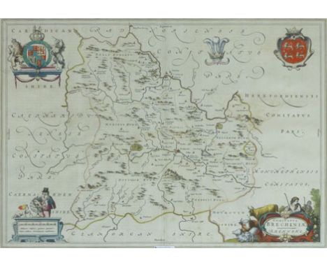 After Johannes Blaeu,
'Comitus Brechiniqe',
engraved map of Brecon later,
hand colouring plate,
38 x 50 CONDITION REPORT: Goo