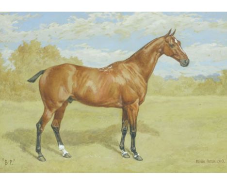 Frank Paton 
'B P',
portrait of a chestnut horse in a landscape,
signed and dated 1903 lower right, 
watercolour,
34 x 47 cm 