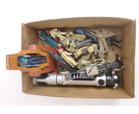 A collection of Star Wars figurines including Darth Vader, Ewoks and various others (unboxed) together with a telescopic ligh