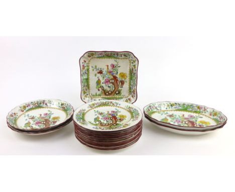 A Copeland late Spode part dessert service, retailed through 'Waring and Gillow of London', polychrome decorated with a Asiat