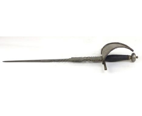 A late 17th century pattern Spanish left handed dagger, with slender tapering blade with notched and pronged decoration, stra