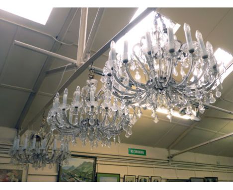A set of three Venetian style eighteen light chandeliers,  d. 85 cm, drop 65 cm (approx.,  excluding chains)
















