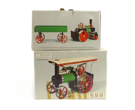 A boxed Mamod live steam tractor together with an open wagon (2)