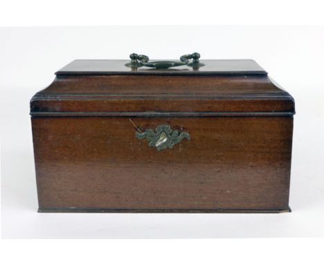 A 19th century mahogany three compartment tea caddy, w. 27 cm  CONDITION REPORT: Good, surface scratching some knocks and som
