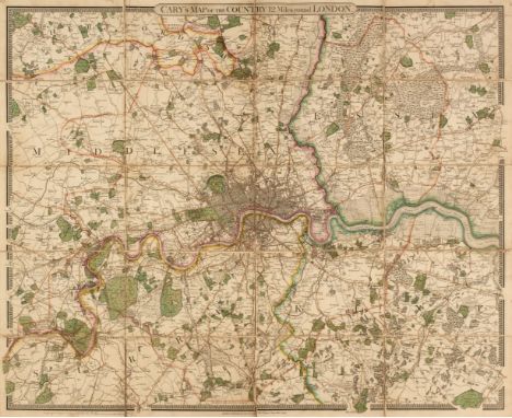 London. Cary (G. &amp; J.), Cary's Map of the Country Twelve Miles round London, 1829, engraved map with contemporary outline