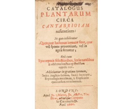 [Ray, John]. Catalogus plantarum circa Cantabrigiam nascentium [-Index plantarum agri Cantabrigiensis], 2 parts in 1 volume, 