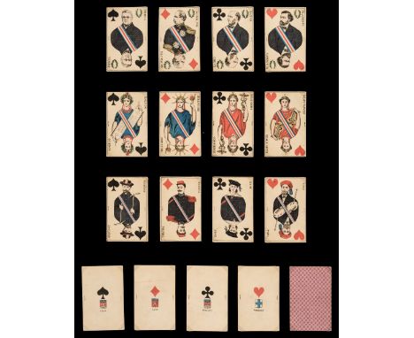 * French playing cards. Jeu de Gambetta, Paris: Bastide et Giraud, circa 1880, a complete non-standard Piquet deck of 32 colo