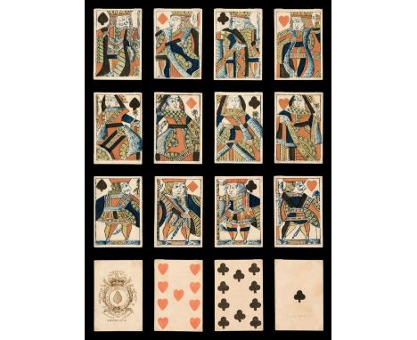 * English playing cards. Standard pattern type I, Brotherton, circa 1816, a complete deck of 52 stencil coloured woodblock pl