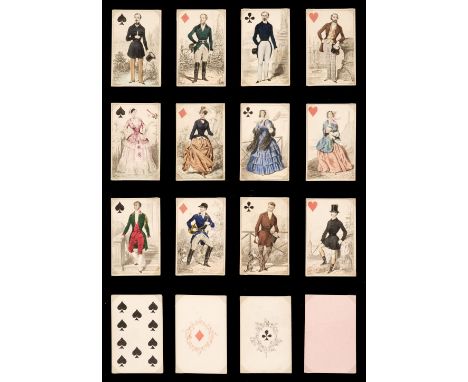 * French costume playing cards. Fashion plate pack, Paris: Migeon, circa 1850, a complete deck of 52 hand-coloured lithograph