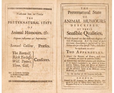 Floyer (John). The Preternatural State of Animal Humours Described, by their sensible qualities, which depend on the differen