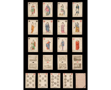 * French playing cards. Educational pack, Firmin-Didot frères et Cie (?), 1858, a complete Piquet deck of 32 hand coloured en