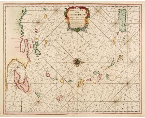 The Caribbean. Mount (Richard &amp; Page Thomas), A Correct Chart of the Caribbee Islands [1715 - 50], hand-coloured engraved