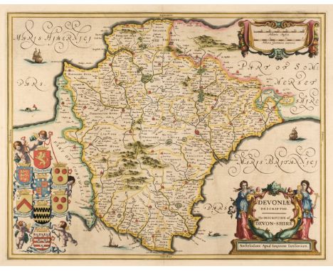 Devon. Jansson (Jan), Devoniae Descriptio. The Description of Devon-Shire, Amsterdam, circa 1646, engraved map with bright co