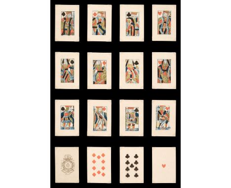 * English playing cards. Standard pattern Faro/Bassette pack, Edward Hall, circa 1803, a complete deck of 52 stencil coloured