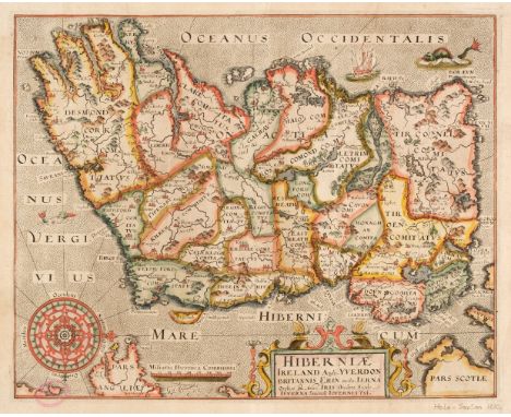 Ireland. Hole (G.), Hiberniae, Ireland Anglis Yverdon Britannis Erin..., 1610, hand-coloured engraved map orientated to the w