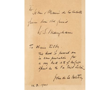 Maugham (W. Somerset). The Painted Veil, 1st edition, 3rd state, London: William Heinemann, 1925, inscribed by Maugham in bla