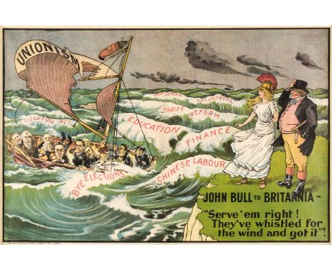 * Brumby &amp; Clarke (publishers). John Bull to Britannia - "Serve 'em right! They've whistled for the wind and got it"! cir