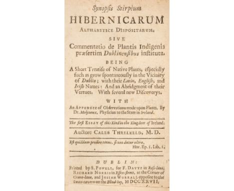 Threlkeld (Caleb). Synopsis Stirpium Hibernicarum Alphabetice Dispositarum. Sive Commemtatio de Plantis Indigenis praesertium