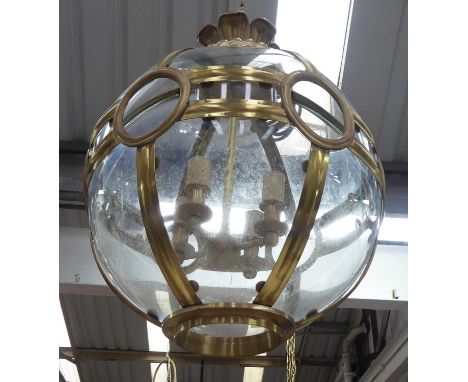 GLOBE LANTERN, Regency style, brass and glass, 65cm drop. 