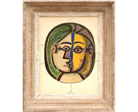 PABLO PICASSO 'Visage', 1948, quadrichrome - ceramic plate, Suite: Ceramiques, 37cm x 28cm, framed and glazed. 