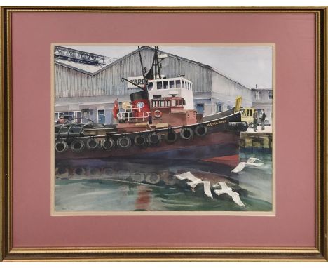 PETER PRICE (1935-2003) 'Tug at Poole Harbour', watercolour, signed, 38cm x 47cm, framed. 