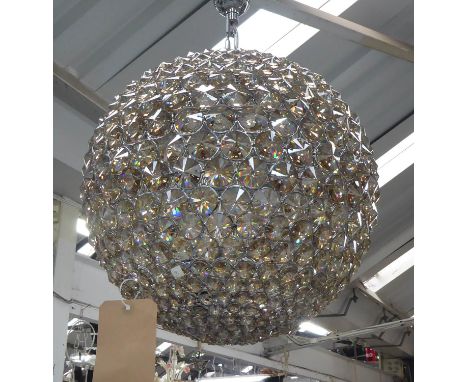 GLOBE CEILING PENDANT LIGHT, contemporary, gilt metal with crystal detail, 60cm drop. 