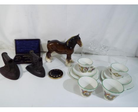 A mixed lot to include a Beswick shire horse model #818 brown gloss, a quantity of Royal commemorative ceramics, two vintage 