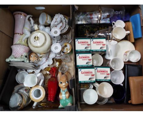 A mixed lot to include ceramics, comprising cups, plates, figurines, glassware, including Gilroy Classics Guinness Clasics go