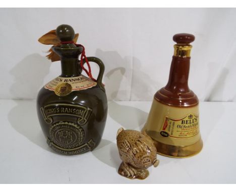 Whisky - a ceramic decanter 12 year old Scotch whisky 75 cl 43% volume, a Bells blended whisky decanter 37.8 cl 40% ABV and a