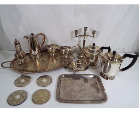 A quantity of good quality silver plated items to include teapot, coffee pot, tray and similar