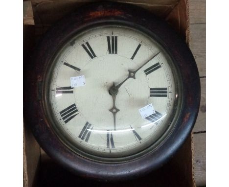 A 19th Century stained wood cased postman's alarm wall clock with wooden birdcage movement, two weights and detached bell