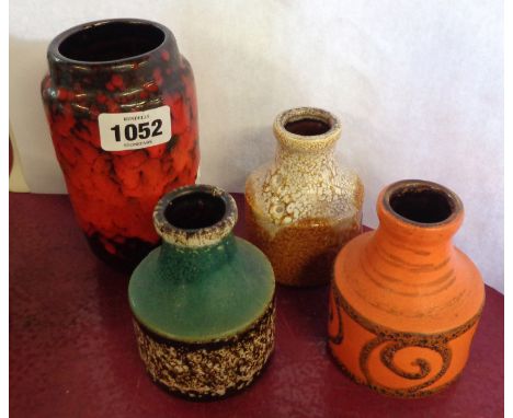 Four small vintage West German pottery vases with fat lava and other decorative glaze effects