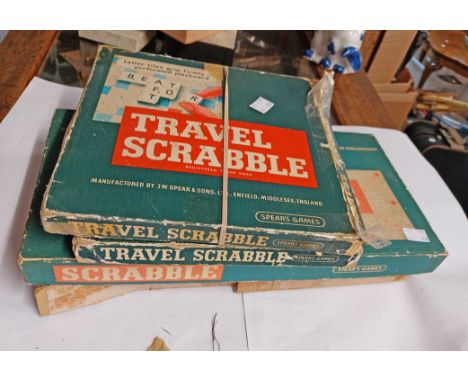 Two sets of vintage Scrabble games - sold with two other travel sets