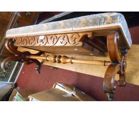 A Victorian mahogany framed dressing stool with tapestry to top and shallow frieze drawer, set on X-fame base with turned str