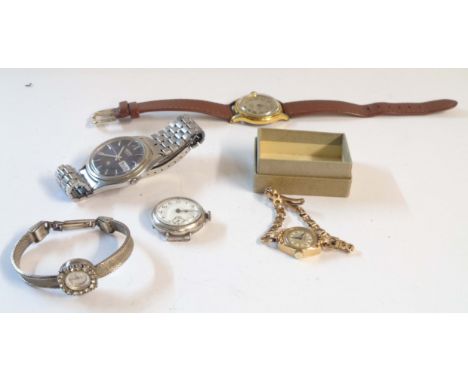 A 9 / 375 gold vintage Rotary lady's wristwatch with abalone chapter ring and fancy link bracelet - sold with four other asso