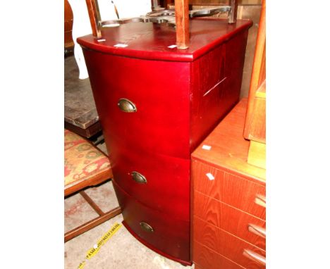 A 44cm modern stained wood bow front filing chest of three long drawers