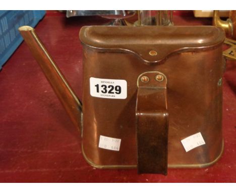 A Victorian copper flat sided barge kettle with front handle and flip-top lid