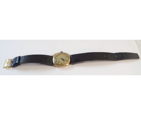 A vintage 9ct. gold cased Walker Rotary cushion shaped wristwatch with fifteen jewel movement - overwound