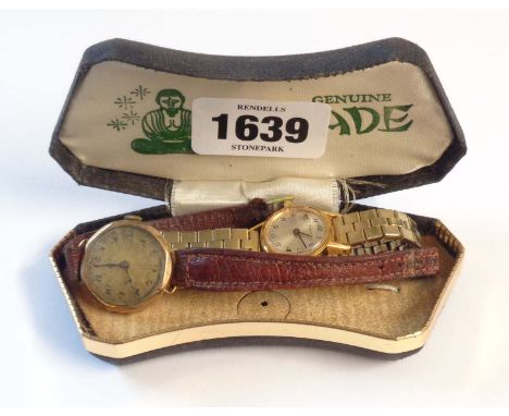 A vintage 9ct. gold cased lady's wristwatch with Unicorn fifteen jewel movement - sold with a gold tone cased Timex wristwatc