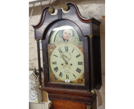 A 19th Century stained oak North Country longcase clock, the 33cm painted arched dial with moon phase, seconds hand and date 