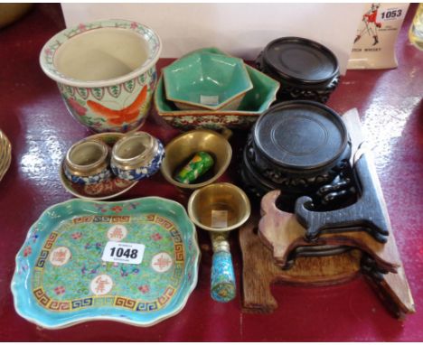 A selection of late 20th Century Chinese ceramics - sold with a pair of silver topped blue and white ceramic table salts, pai