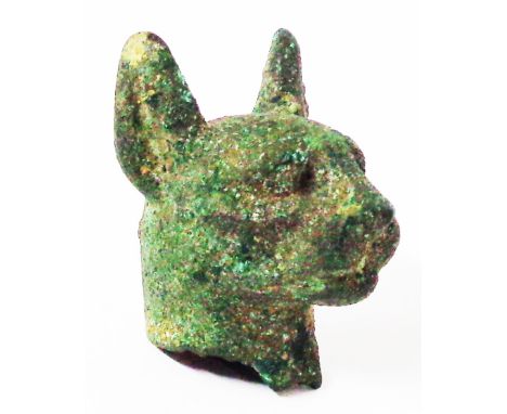 An Egyptian hollow cast bronze statuary head depicting a cat - late period, circa 664-332 B.C. - with related paperwork