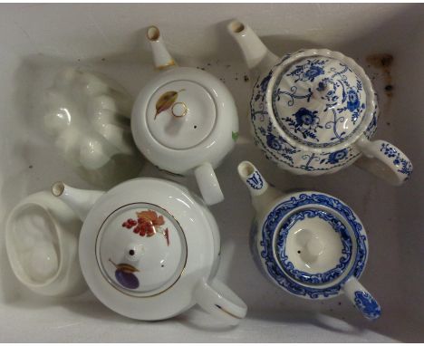A crate containing a small quantity of assorted ceramics comprising two Royal Worcester Evesham teapots (one a/f), George Jon