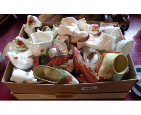 A box containing a large quantity of ceramic and other collectable shoes including Royal Albert Old Country Roses, Hammersley