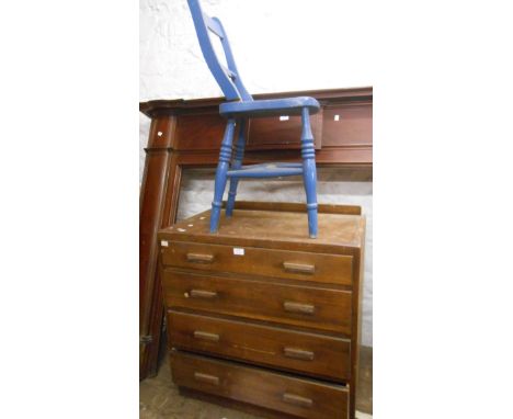 A painted wood Windsor standard chair - sold with a 76cm vintage mixed wood chest of four long graduated drawers