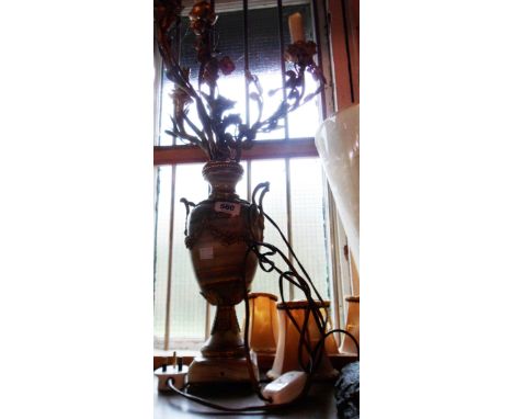 An early 20th Century ormolu and marble four branch table lamp of urn form with ormolu swagging and floral branches - sold wi