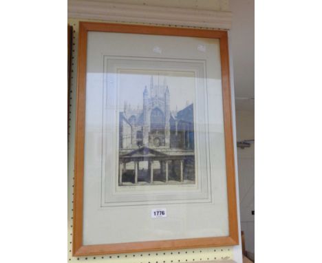 K. Takekoshi: a framed monochrome print, depicting a view of Bath Abbey - signed and titled in pencil to the margin