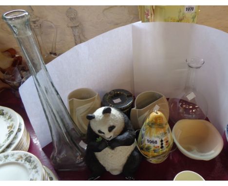 A quantity of ceramic items including studio pottery vases, Derek Fowler studio mouse lamp, etc.