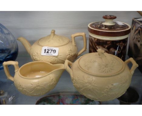 A 19th Century Wedgwood Caneware tea set comprising teapot, sucrier and jug - various condition - sold with a 19th Century Ma